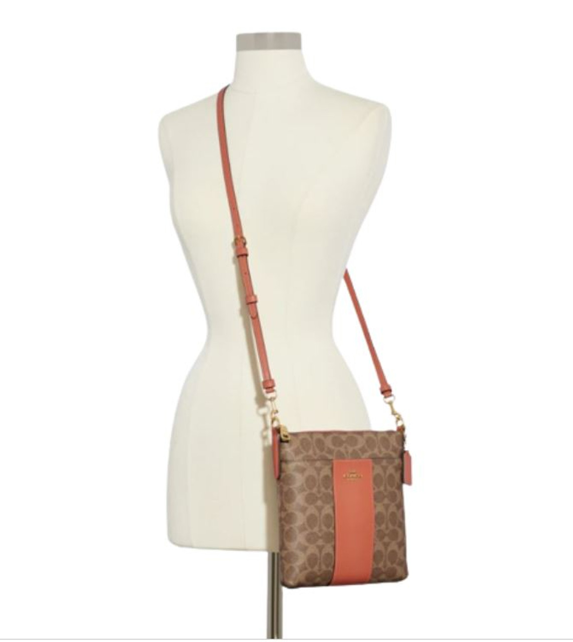 Coach Colorblock Signature Canvas Kitt Messenger Crossbody Bag, Tan Rust 