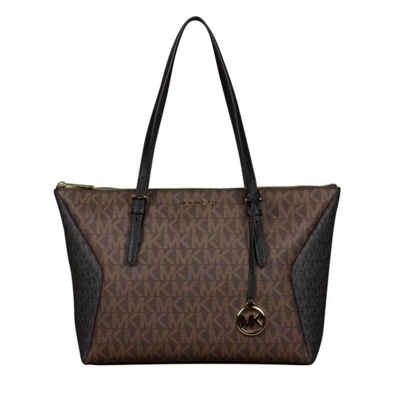 Michael Kors Coraline Large Logo and Leather Tote Bag (BROWN MULTI)  38S1C2CT7B-212 - AllGlitters