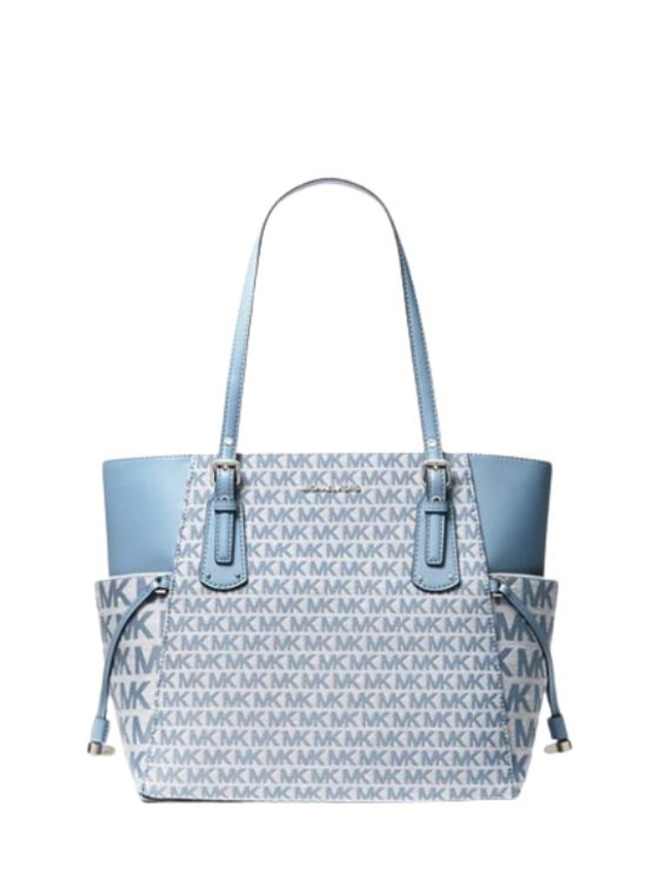 New Michael Kors Voyager Pebbled Leather Tote Bag Dark Chambray