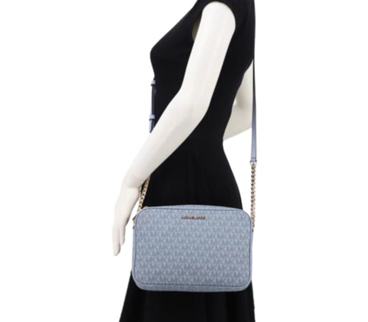 Michael Kors Womens Jet Set Large East West Crossbody (PALE BLUE)  32F1GJ6C7V-487 MK Signature 