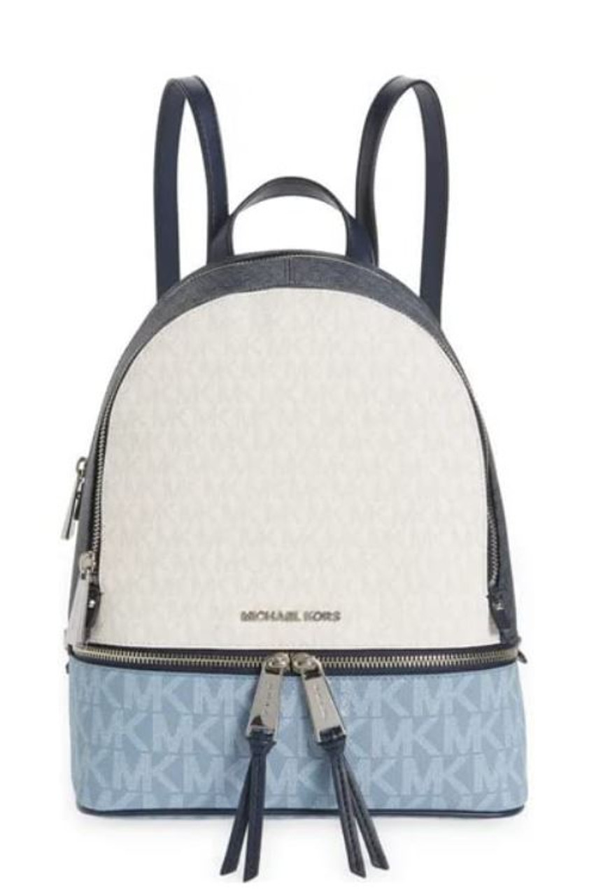 🌞MICHAEL KORS RHEA ZIP BACKPACK MEDIUM CHAMBRAY BLUE TRAVEL SCHOOL  BAG🌺NWT 889154522831