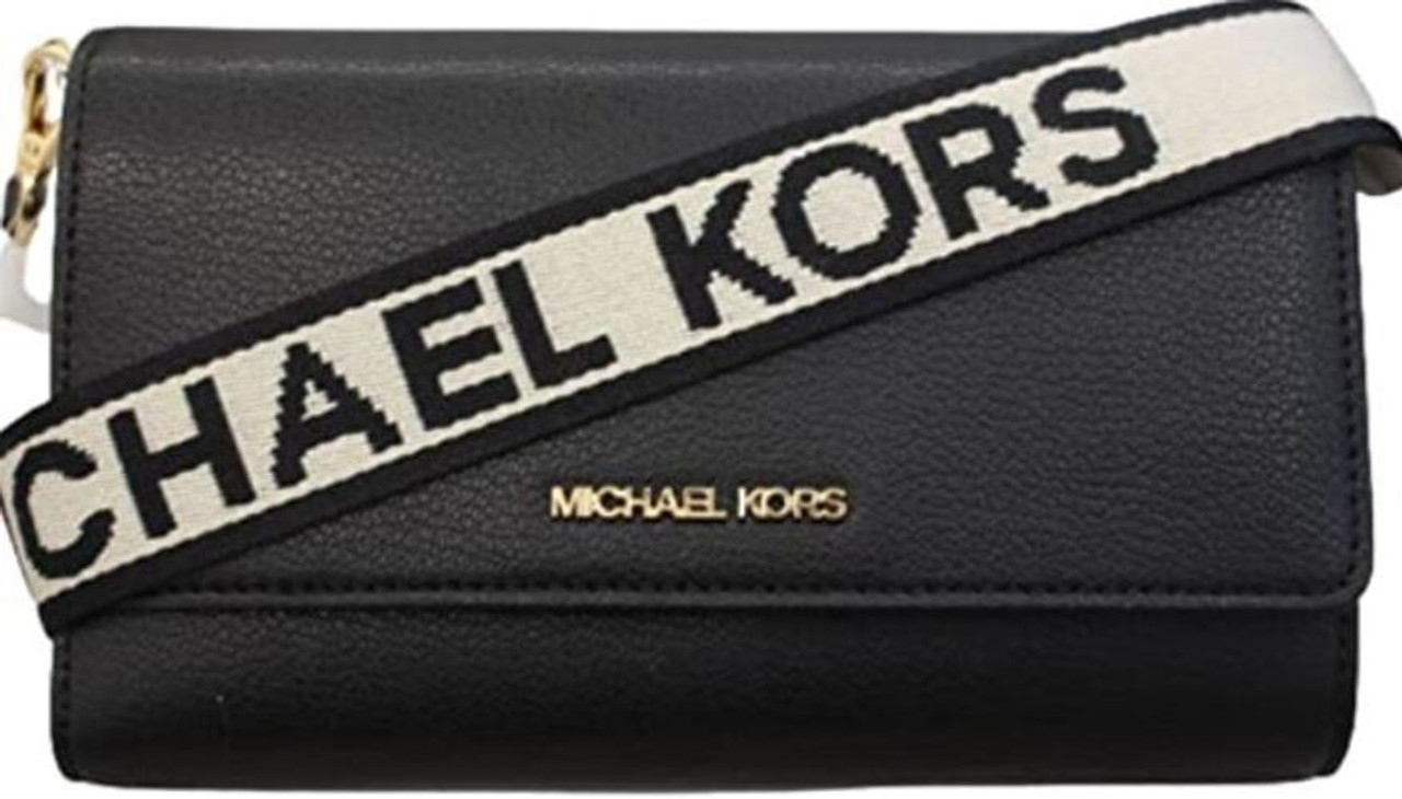 MICHAEL KORS Jet Set Travel Medium Phone Crossbody Pebbled Leather, Black 