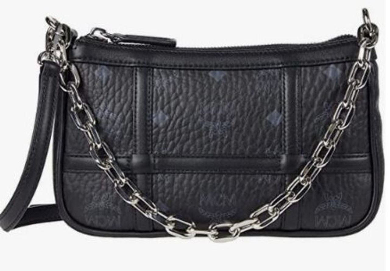 MCM Monogram Printed Chain-linked Shoulder Bag in Black