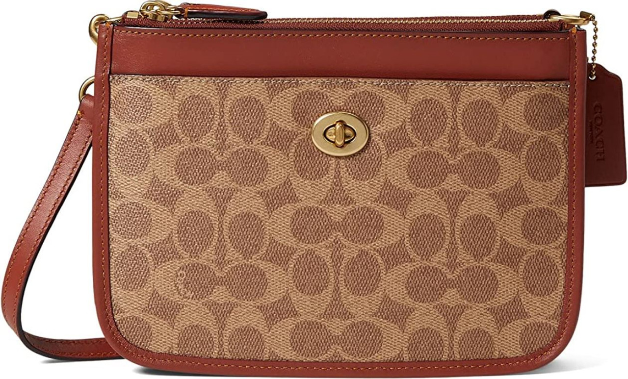 COACH Coated Canvas Signature Slim Turnlock Crossbody B4/Tan Rust One Size  C6661-B4NQ4 - AllGlitters