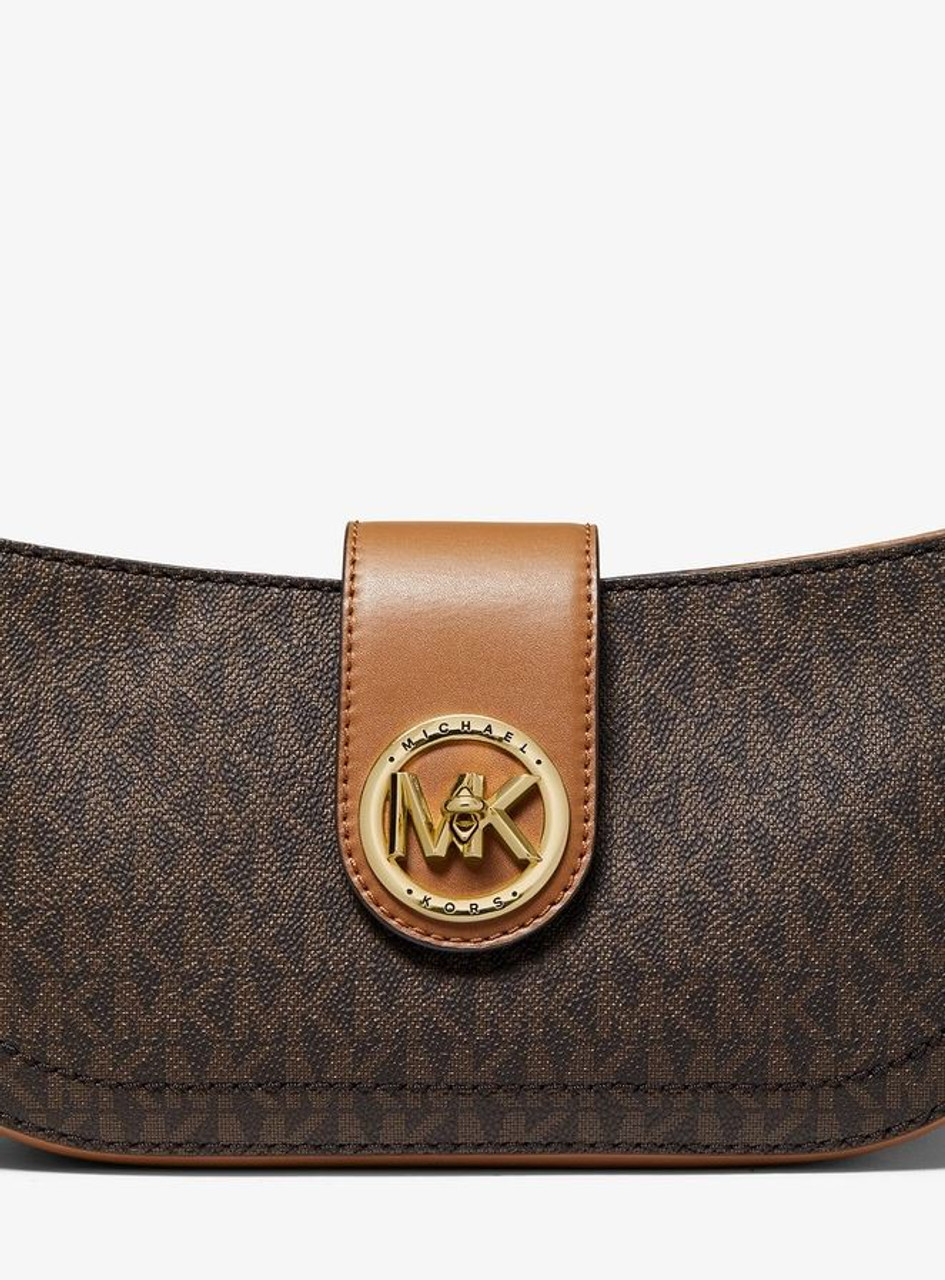 Michael Kors Retail Carmen belted xs flap satchel brown acorn with modshots  
