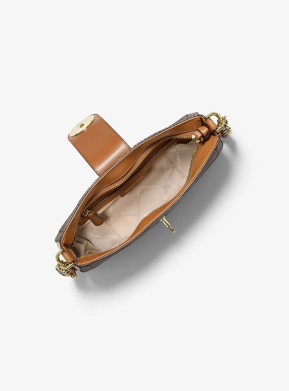 Michael Kors Retail Carmen belted xs flap satchel brown acorn with modshots  
