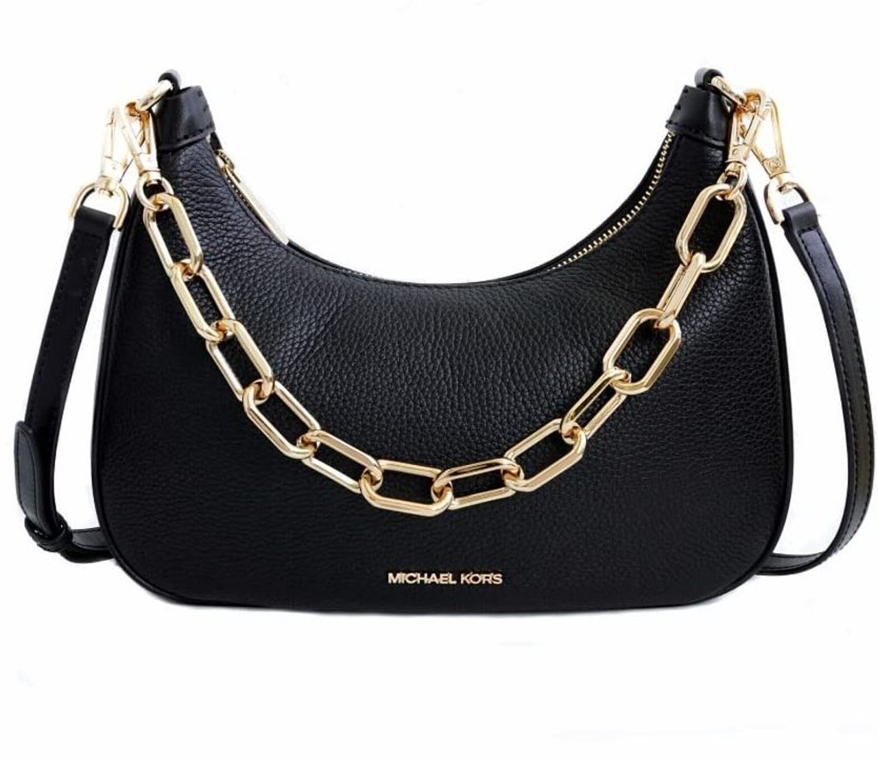 Michael Kors Ladies Shoulder Bag Cora Large Leather Chain Zip Pouchette ( Black): Handbags