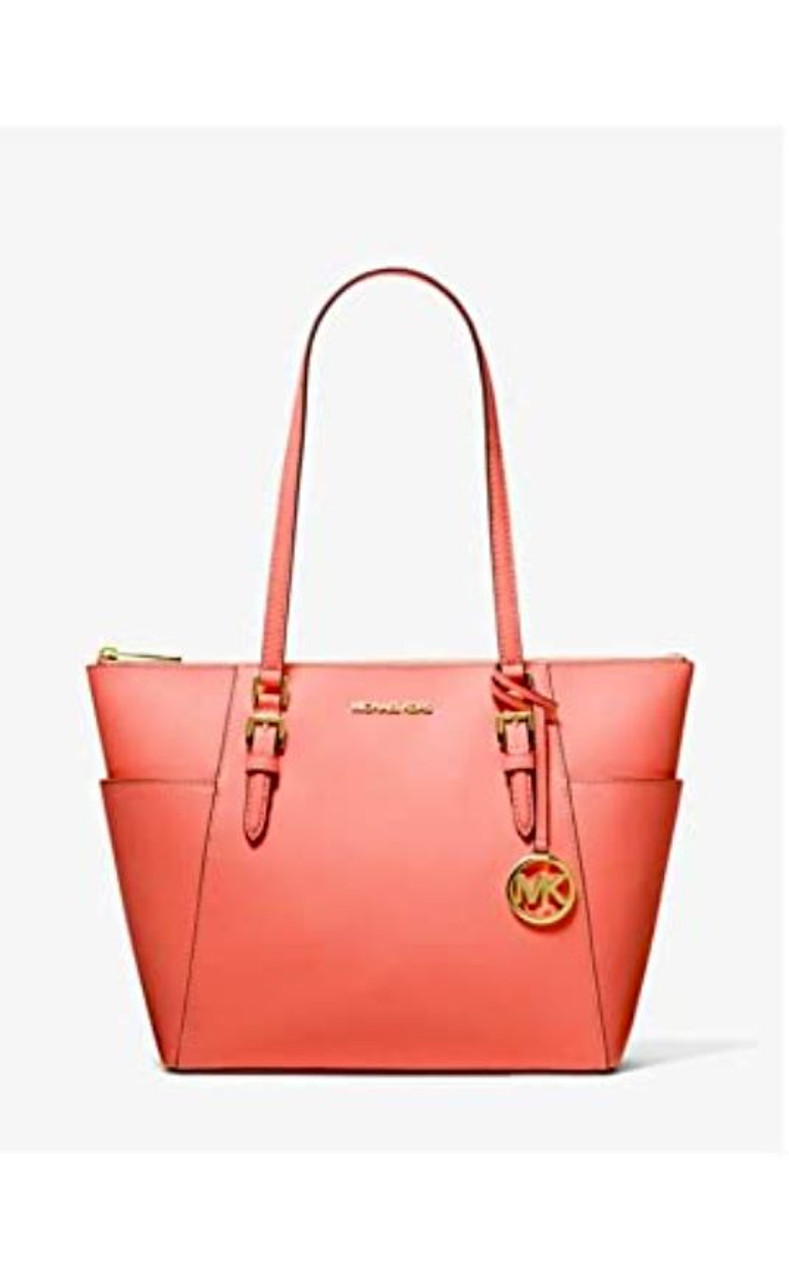 michael kors charlotte large saffiano leather top zip tote bag