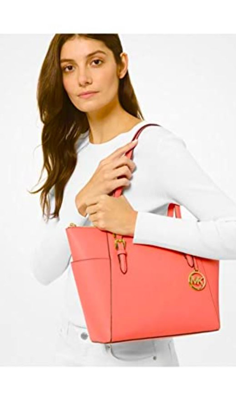 Kate Spade Michael Kors Charlotte Large Top Zip Shoulder Tote Carmine Pink  Saffiano Leather