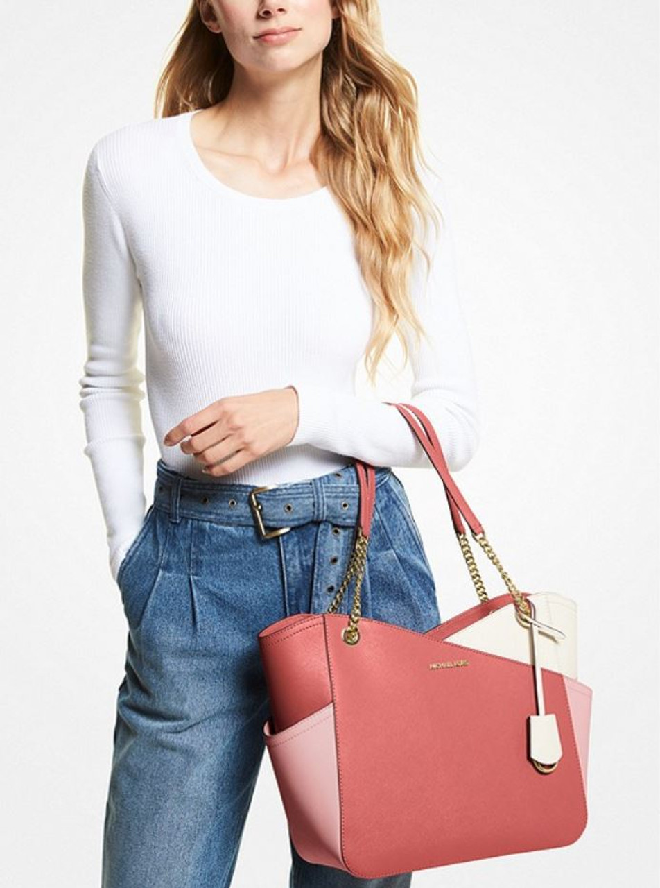 Michael Kors Jet Set Travel Large Chain Shoulder Tote Tea Rose Pink MK  Signature – Gaby's Bags