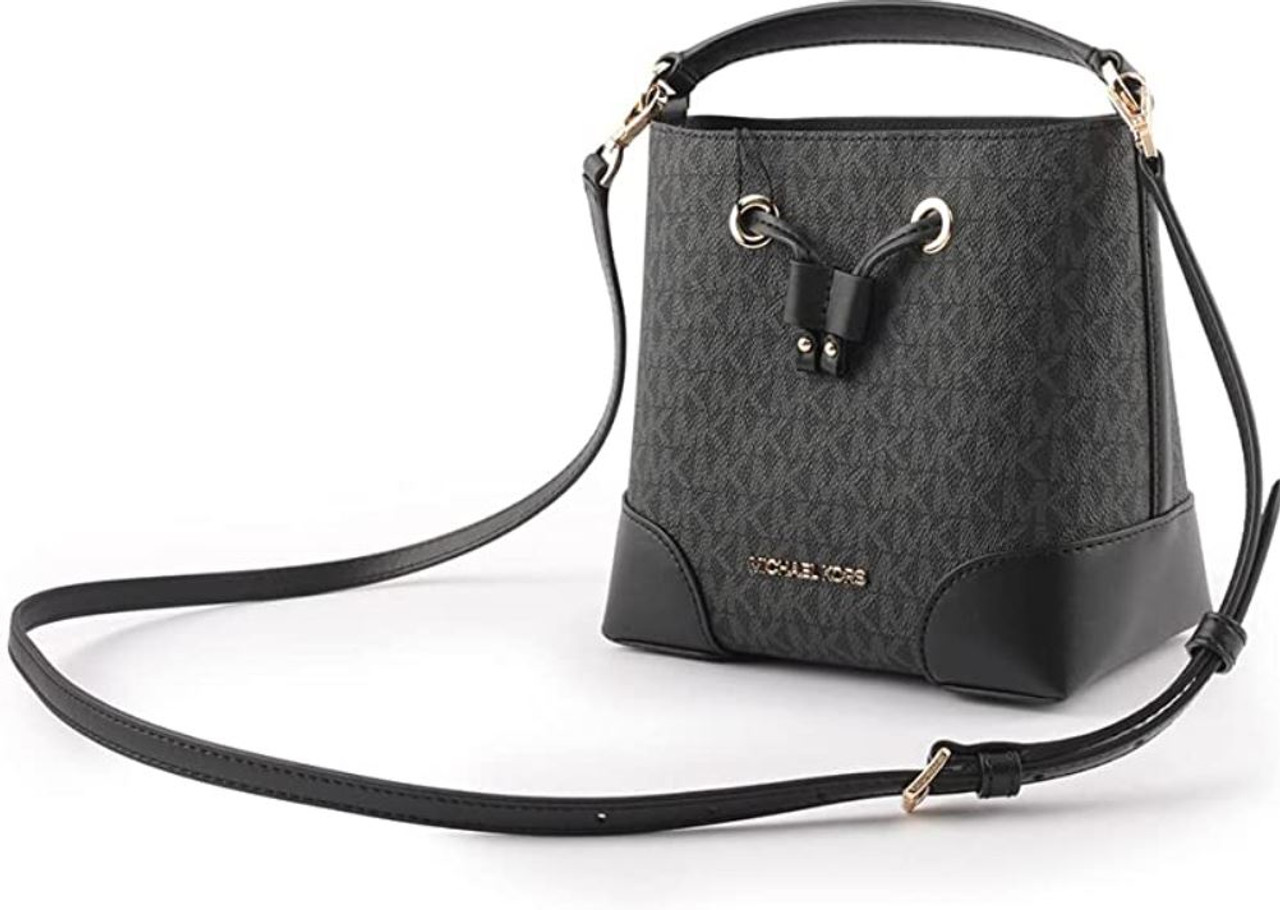 Michael Kors XS Suri Mini Bucket Crossbody Drawstring Shoulder Bag  35F2GM9M1B PVC (black/silver): Handbags