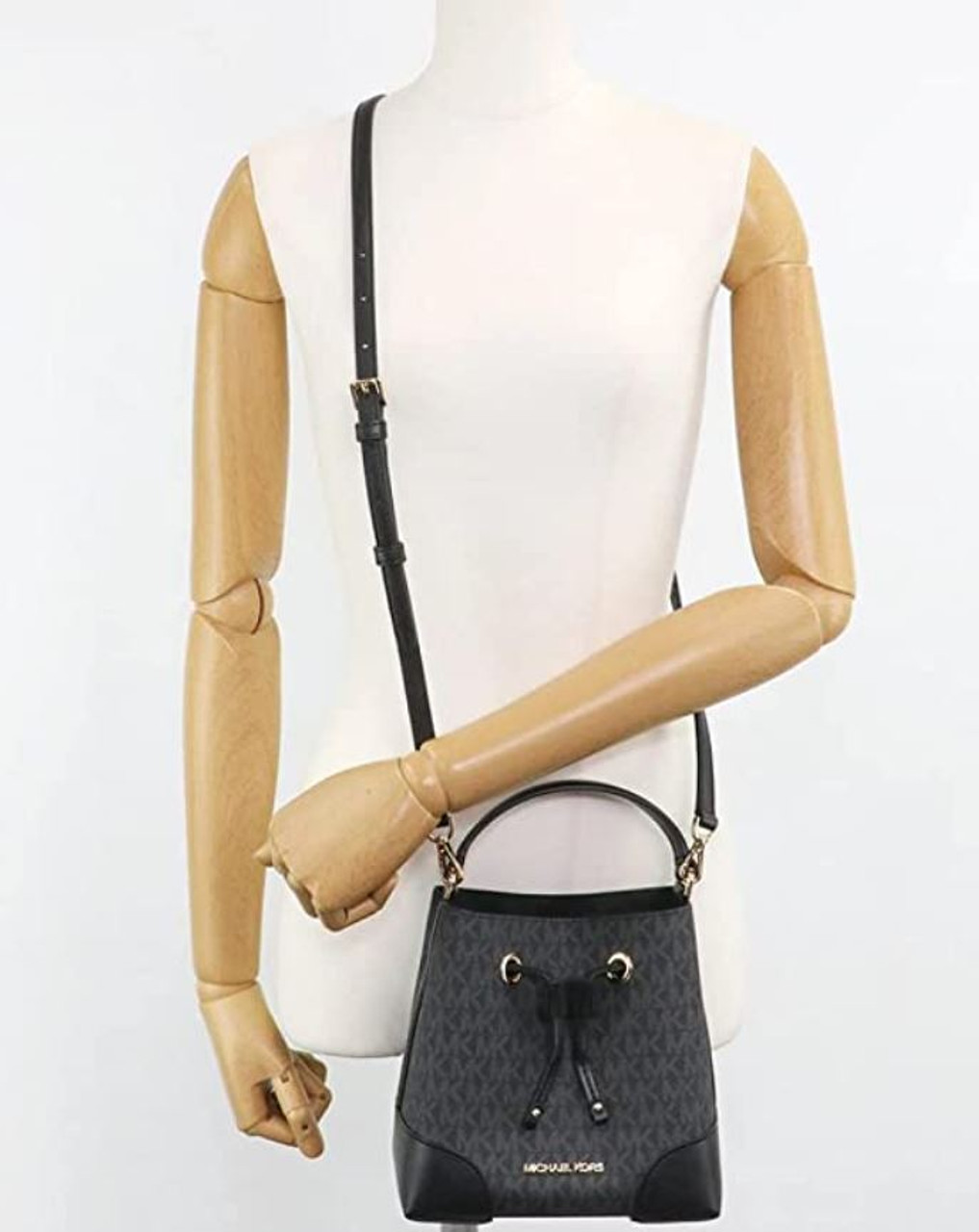 Michael Kors XS Suri Mini Bucket Crossbody Drawstring Shoulder Bag  35F2GM9M1B PVC (black/silver): Handbags