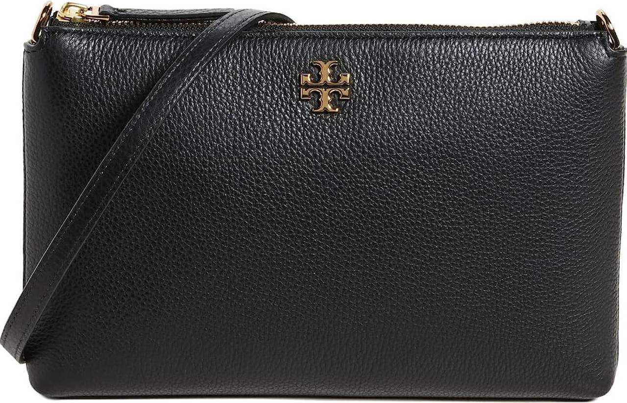 Tory Burch Women's Kira Pebbled Top Zip Crossbody, Black, One Size 61385-001  - AllGlitters