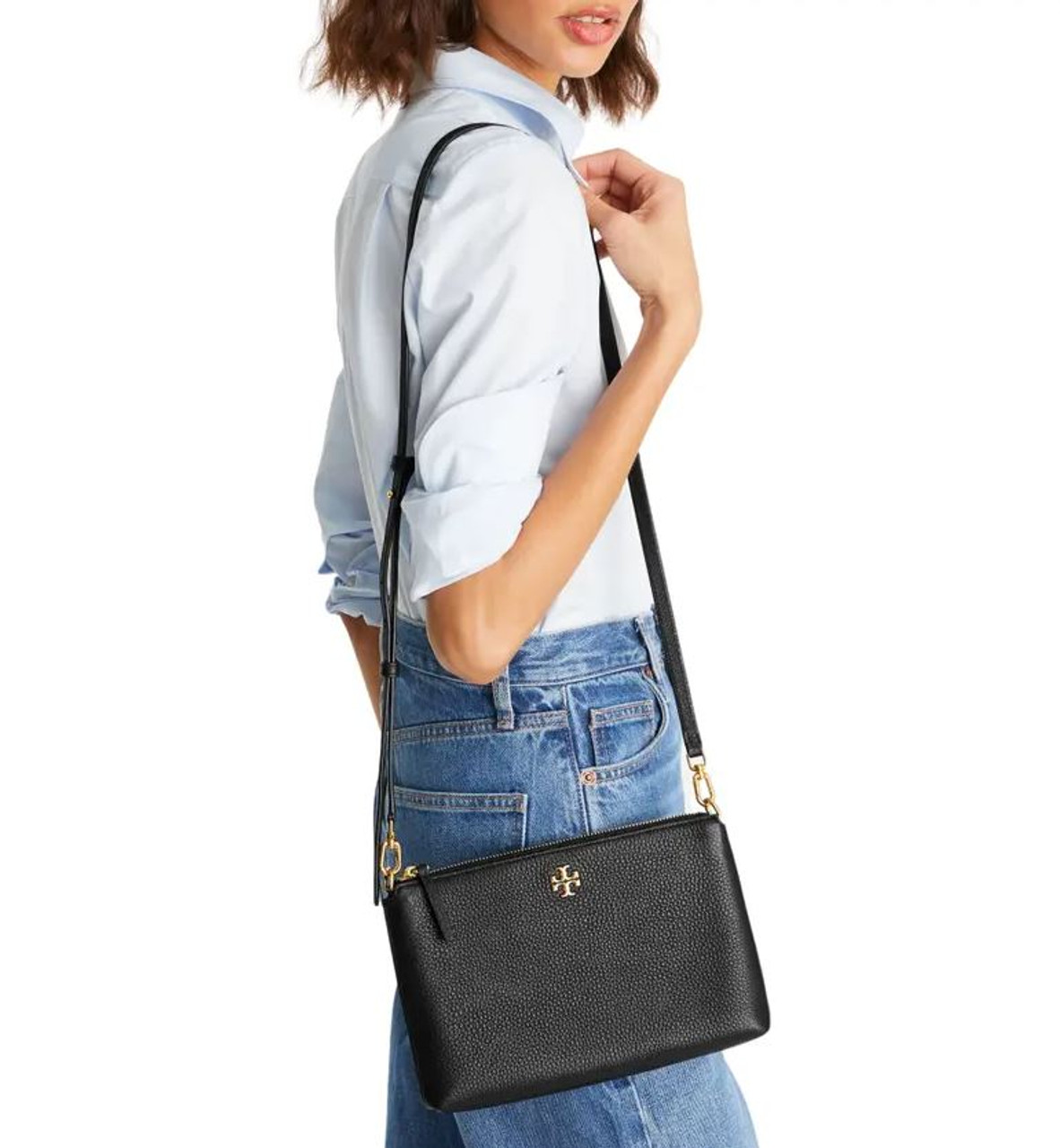 ショルダーバッグ・ポシェット TTory Burch KIRA PEBBLED TOP-ZIP CROSSBODY 61385 Tory Burch Women's Kira Pebbled Top Zip Crossbody, Black