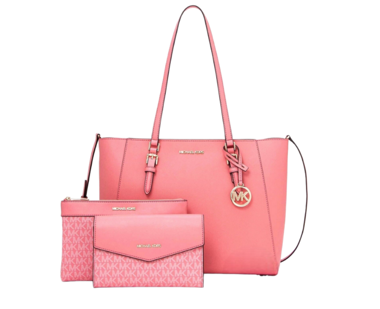 Michael Kors Charlotte Large Top Zip Shoulder Tote Bag Wallet Pink