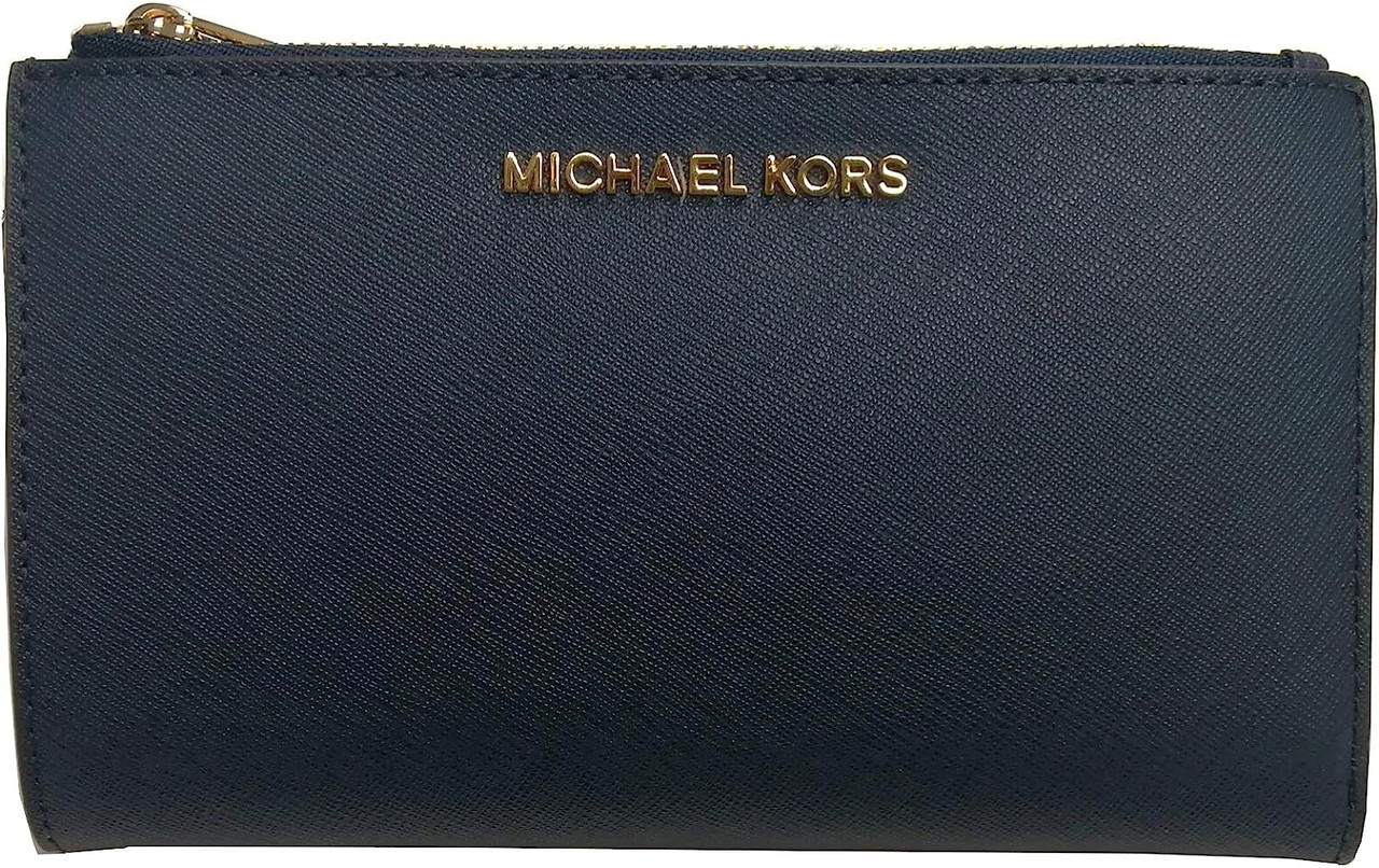 Michael Kors Jet Set Travel Large Double Zip Phone Wallet Wristlet Navy