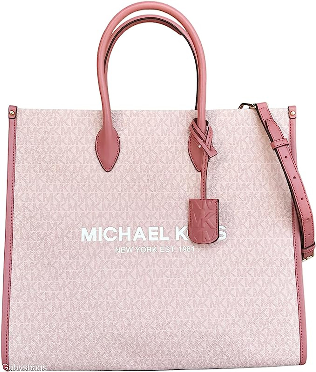 Michael Kors Mirella Large MK Logo Tote Crossbody Bag Vanilla Signature