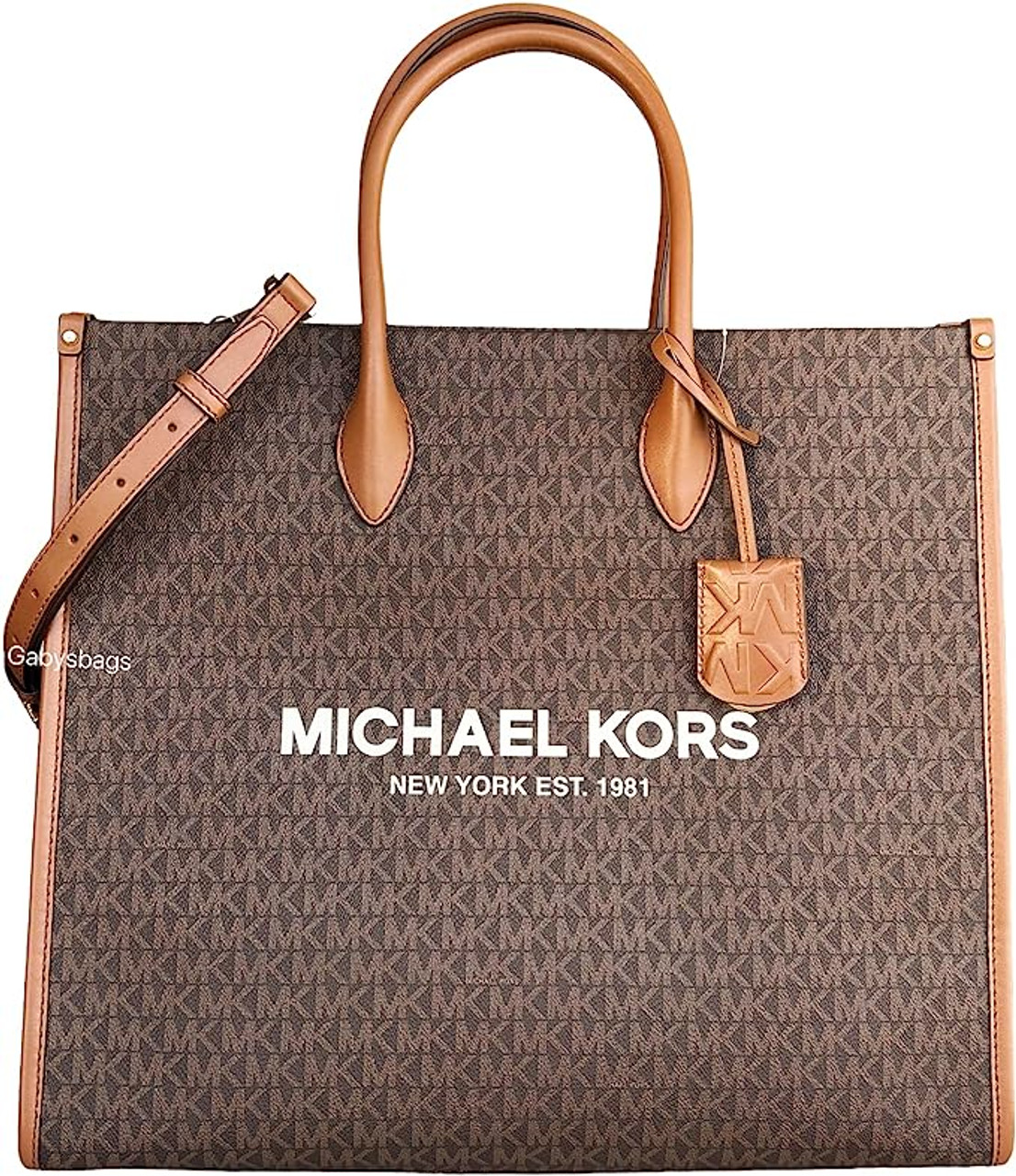 Michael Kors Mirella Large MK Logo Tote Crossbody Bag Vanilla Signature 