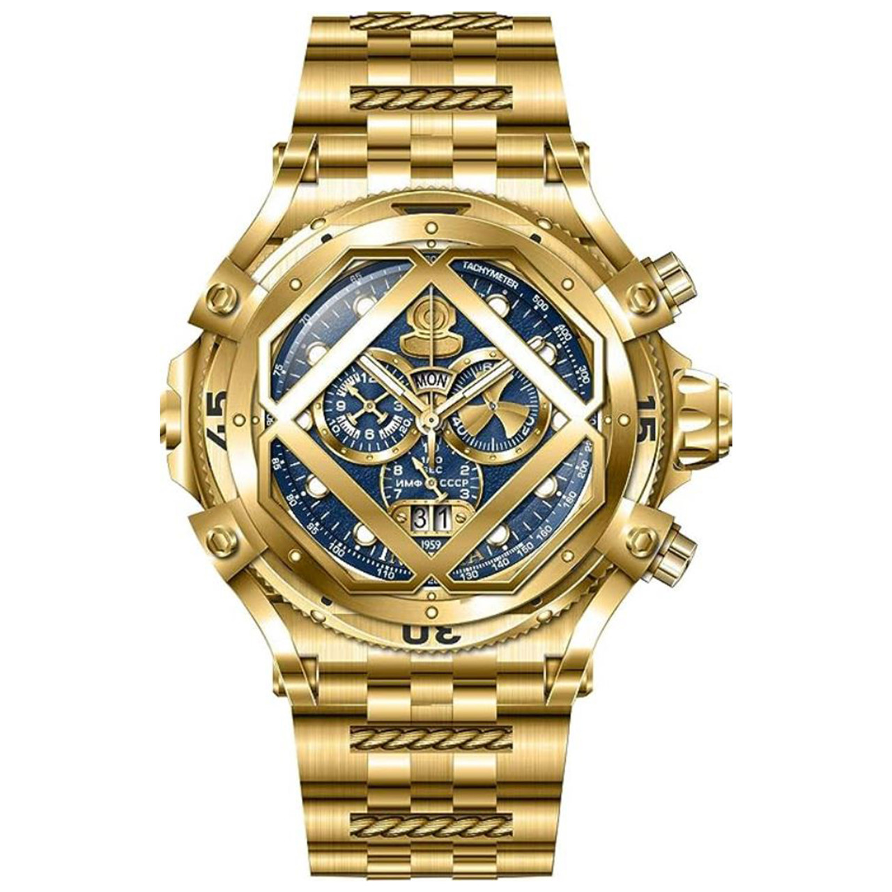 Invicta Men's 37175 Pro Diver Quartz Chronograph Blue, Gold Dial