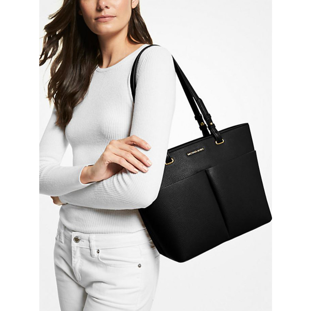MICHAEL Michael Kors Bedford Medium Top Zip Pocket Tote (Black