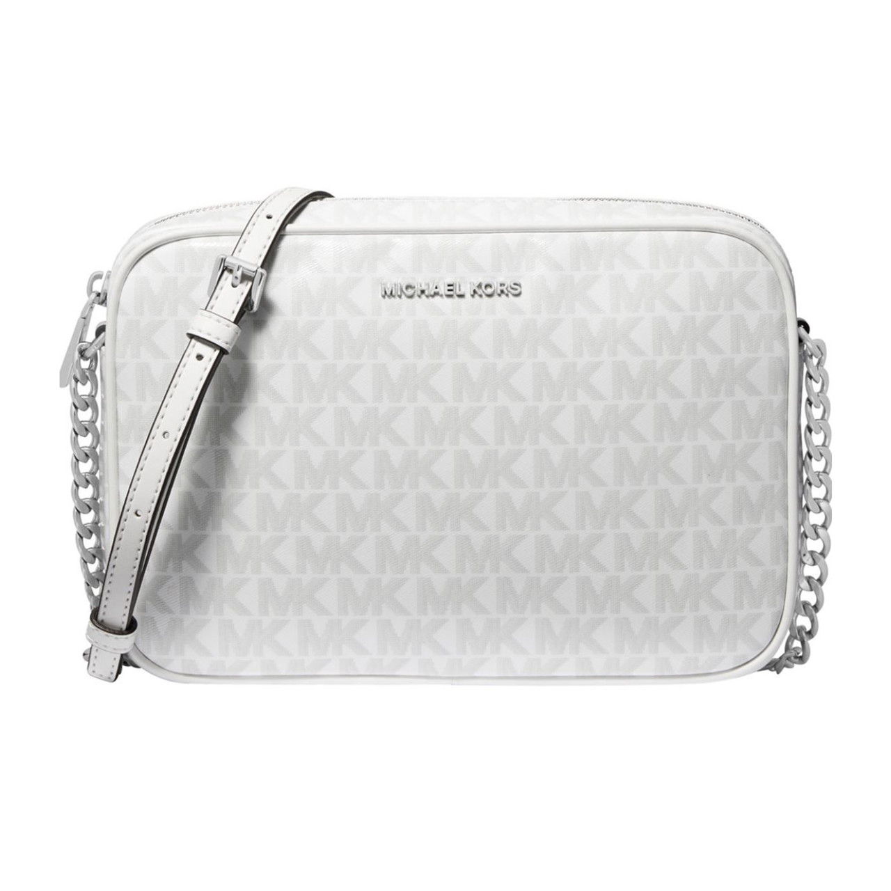 Michael Kors Jet Set Large East West Crossbody Bag In Optic White/black New