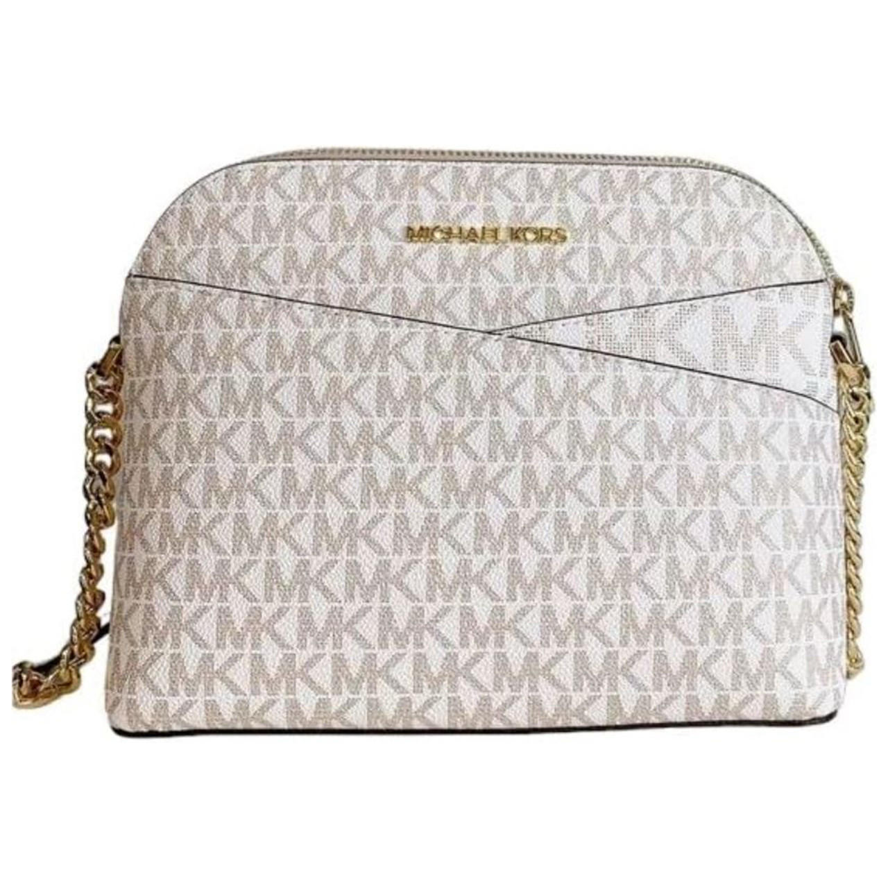 Large Saffiano Leather Dome Crossbody Bag - Optic White