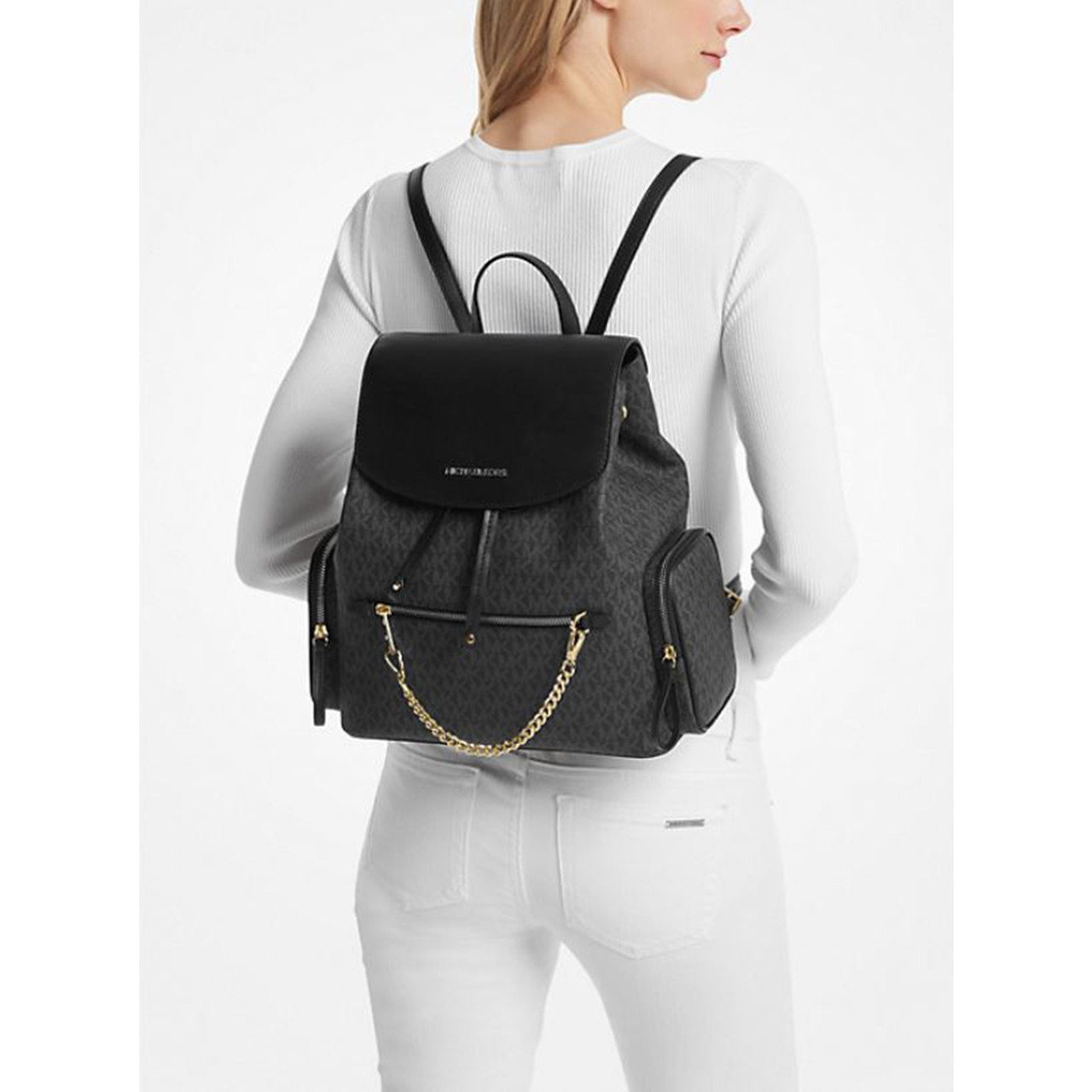 Michael Kors Jet Set Large Signature PVC Chain Backpack Flap Book