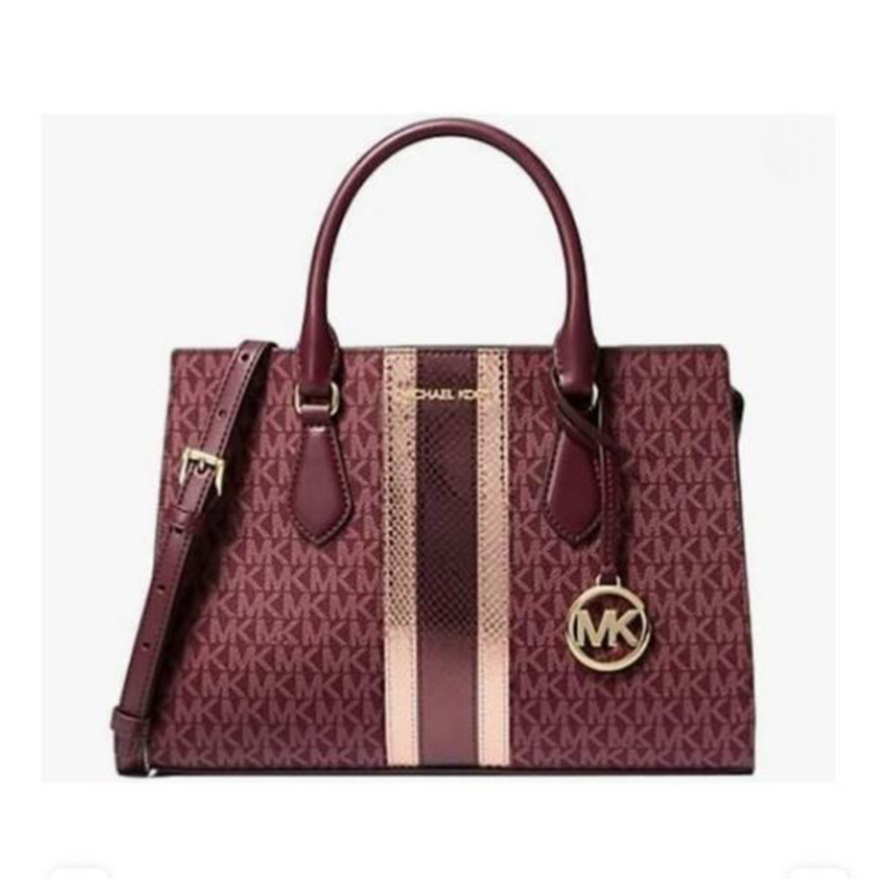 Michael Kors Sheila Medium Signature Logo and Metallic Satchel