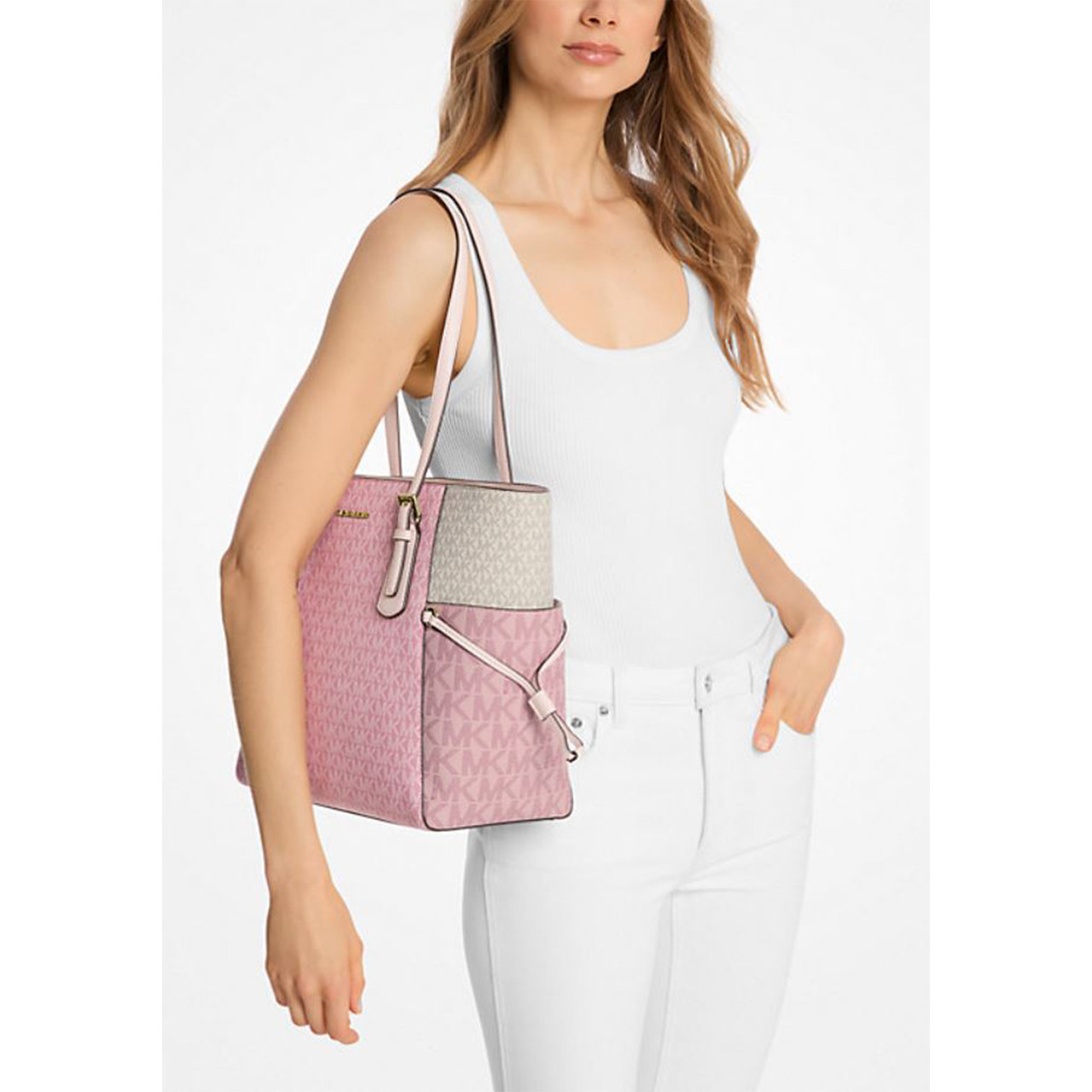 Michael Kors Voyager Large Color-Block Signature Logo Tote Bag 