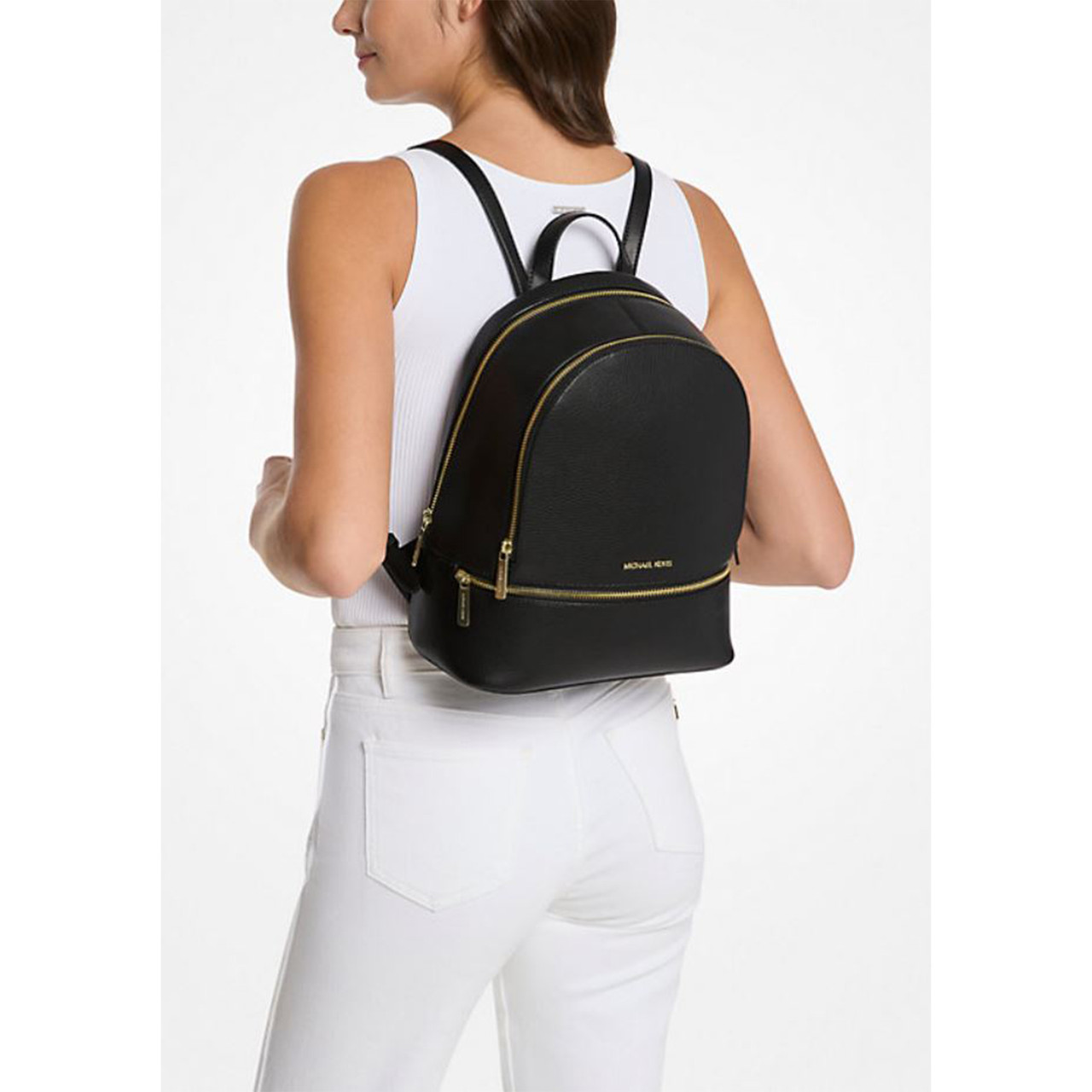 Michael Kors Rhea Medium Pebbled Leather Backpack (Black