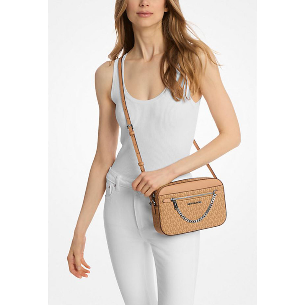 Michael Kors Jet Set Women Large Logo Zip Chain Crossbody Bag+