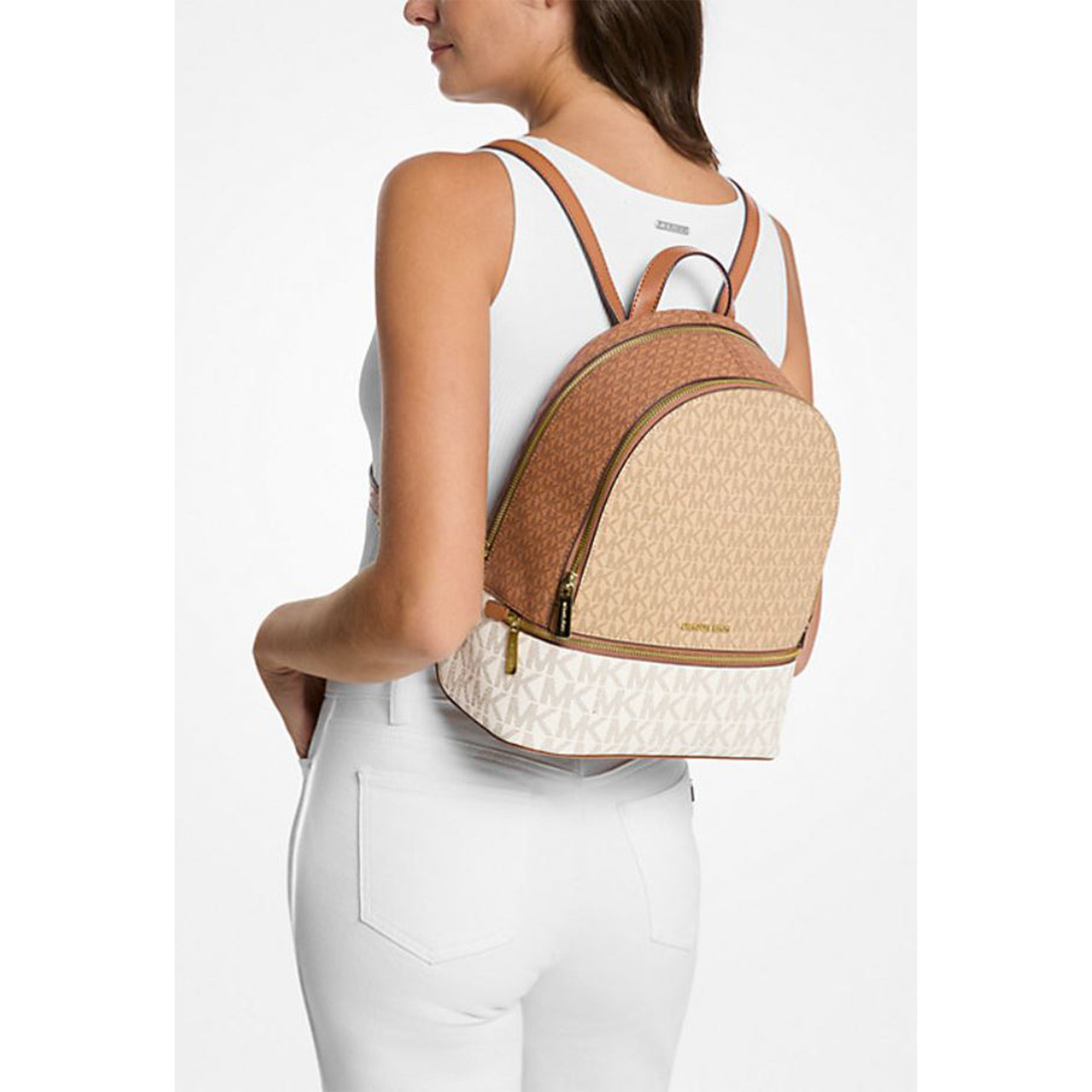Michael Kors Rhea Medium Color-Block Signature Logo Backpack 