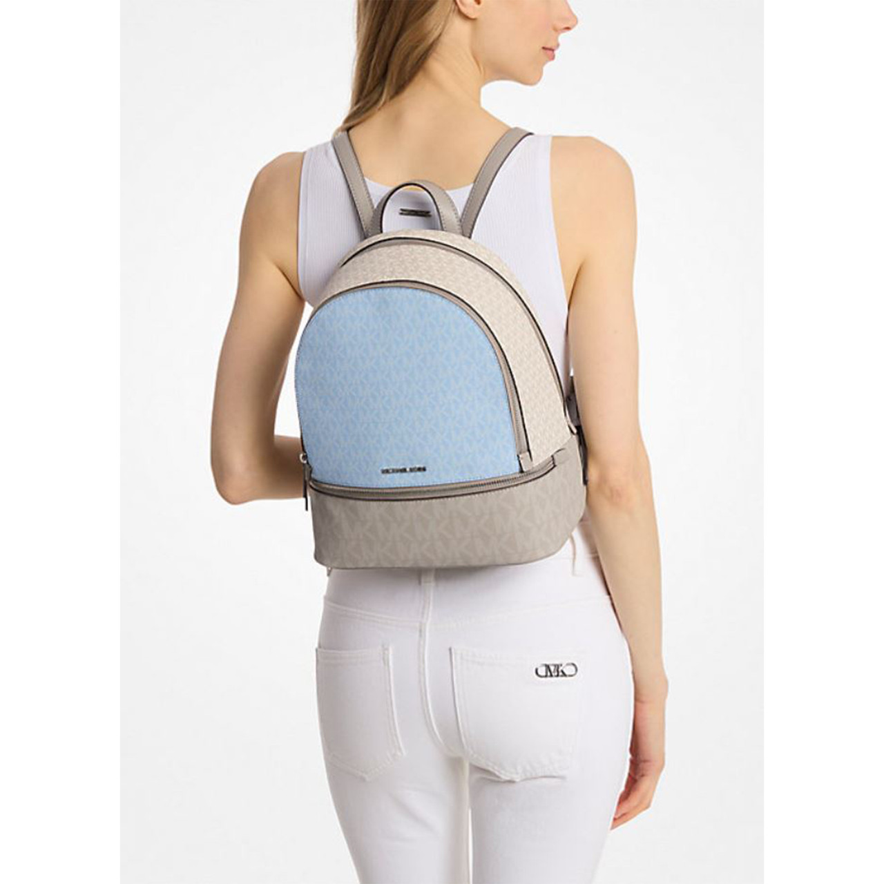 Michael Kors Rhea Medium Color-Block Signature Logo Backpack 