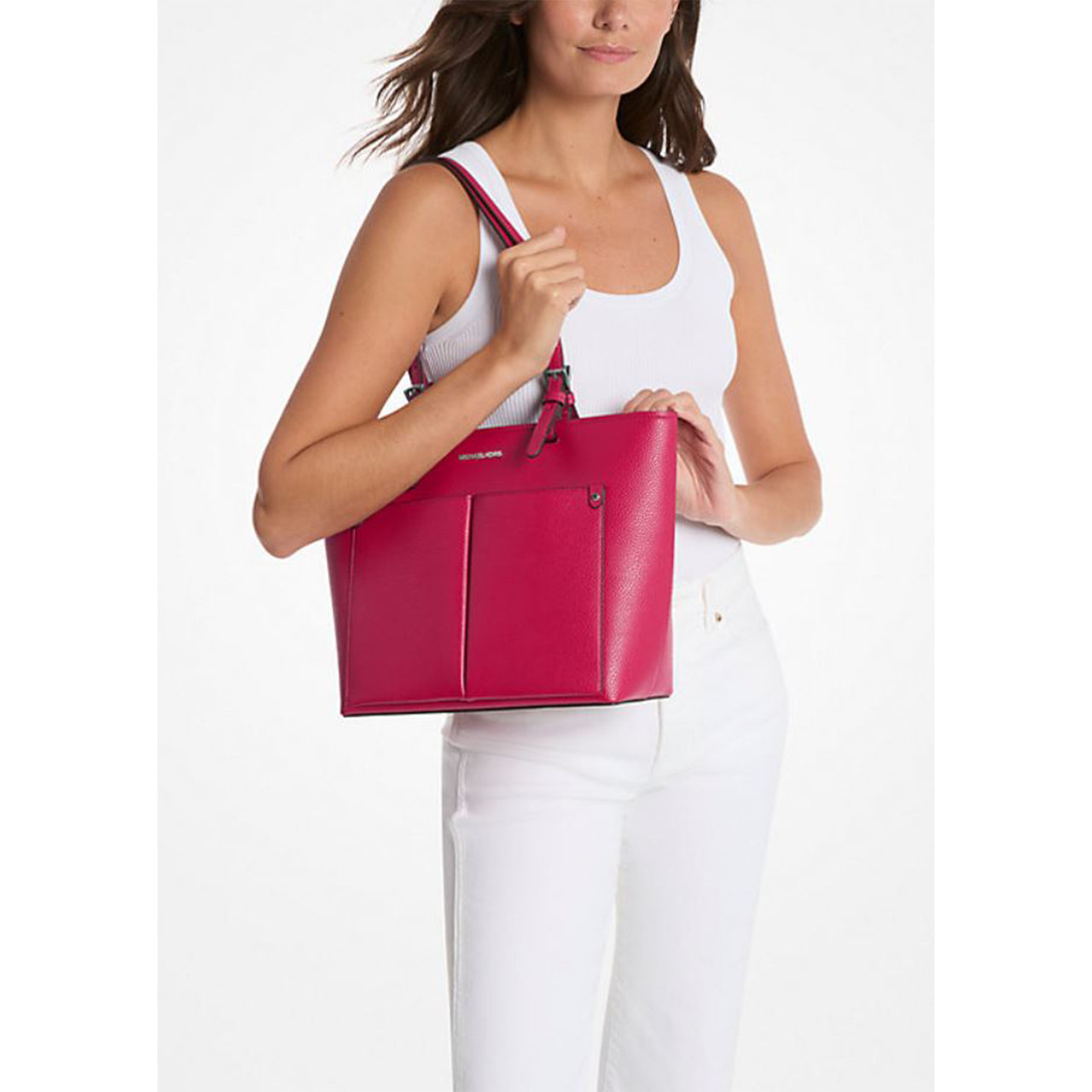 Michael Kors Jet Set Medium Pocket Tote Bag (Dark Raspberry