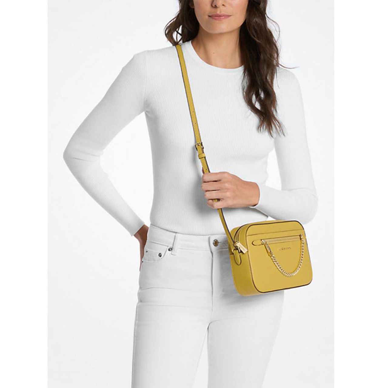 Michael Kors Jet Set Large Saffiano Leather Crossbody Bag Honey