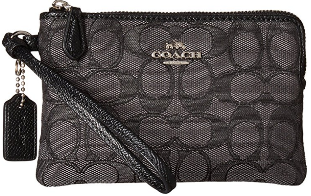 COACH Women's Box Program Signature Jacquard Small Wristlet Sv/Black Smoke/ Black One Size 16113B-SVDK6