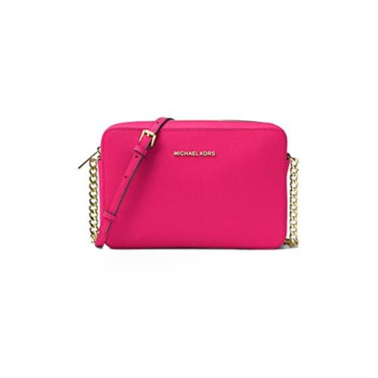 Jet Set Large Saffiano Leather Crossbody In Ultra Pink/gold