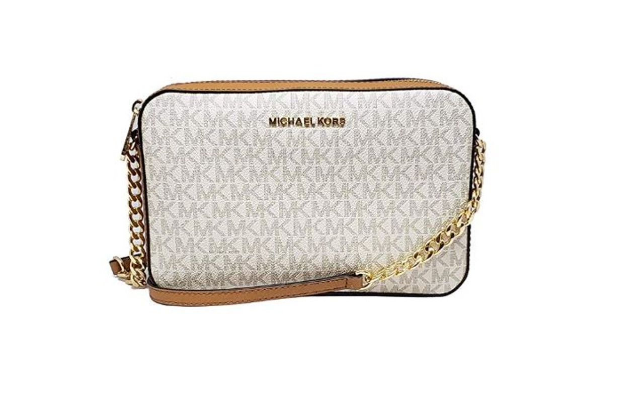 michael kors jet set signature large east west crossbody vanilla