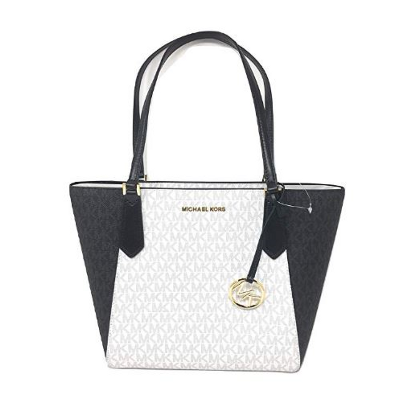 Michael Kors Kimberly Small Bonded Tote PVC Leather Shoulder Bag Bright  White - AllGlitters