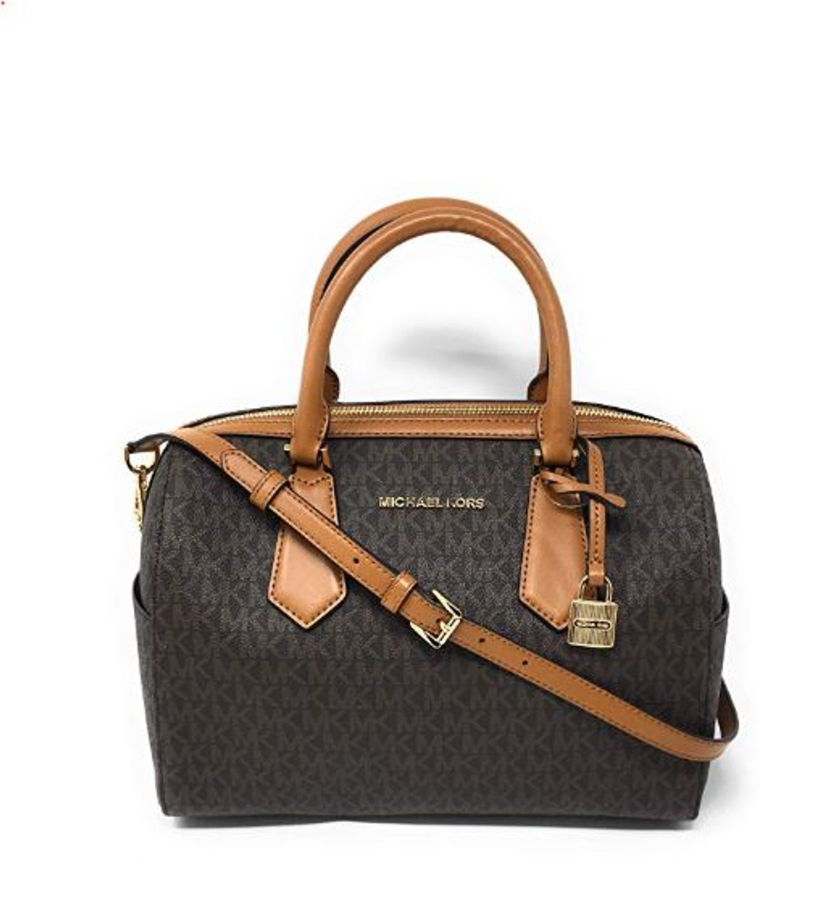 Michael Kors Hayes Large Duffle Satchel Bag Brown MK Signature  35H8GYEU3B-200 - AllGlitters