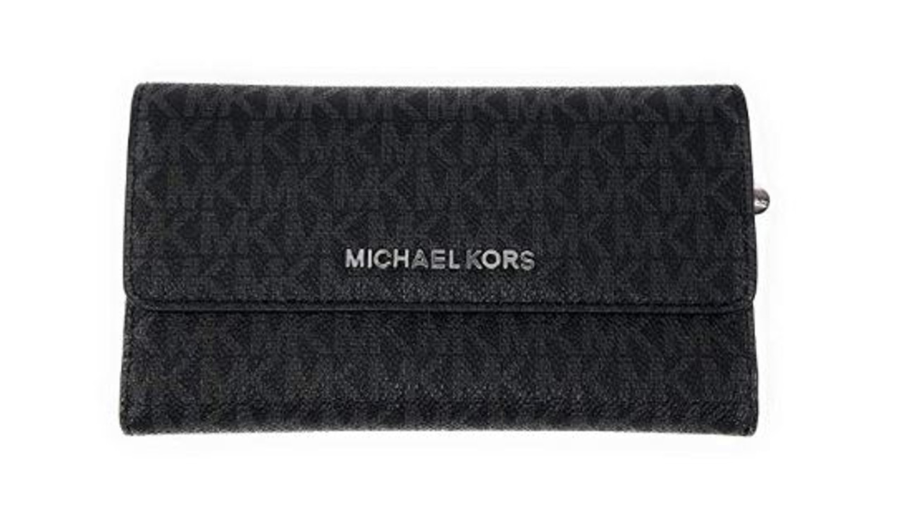 Michael Kors Large Black Pvc Leather Shoulder Tote + Wristlet Set