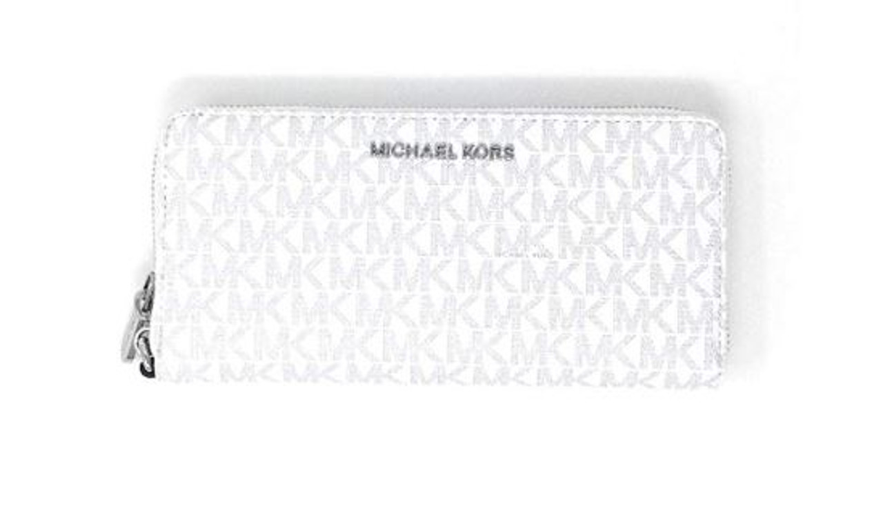 Michael Kors Jet Set Travel Continental Zip Around Leather Wallet Wristlet  Black Silver