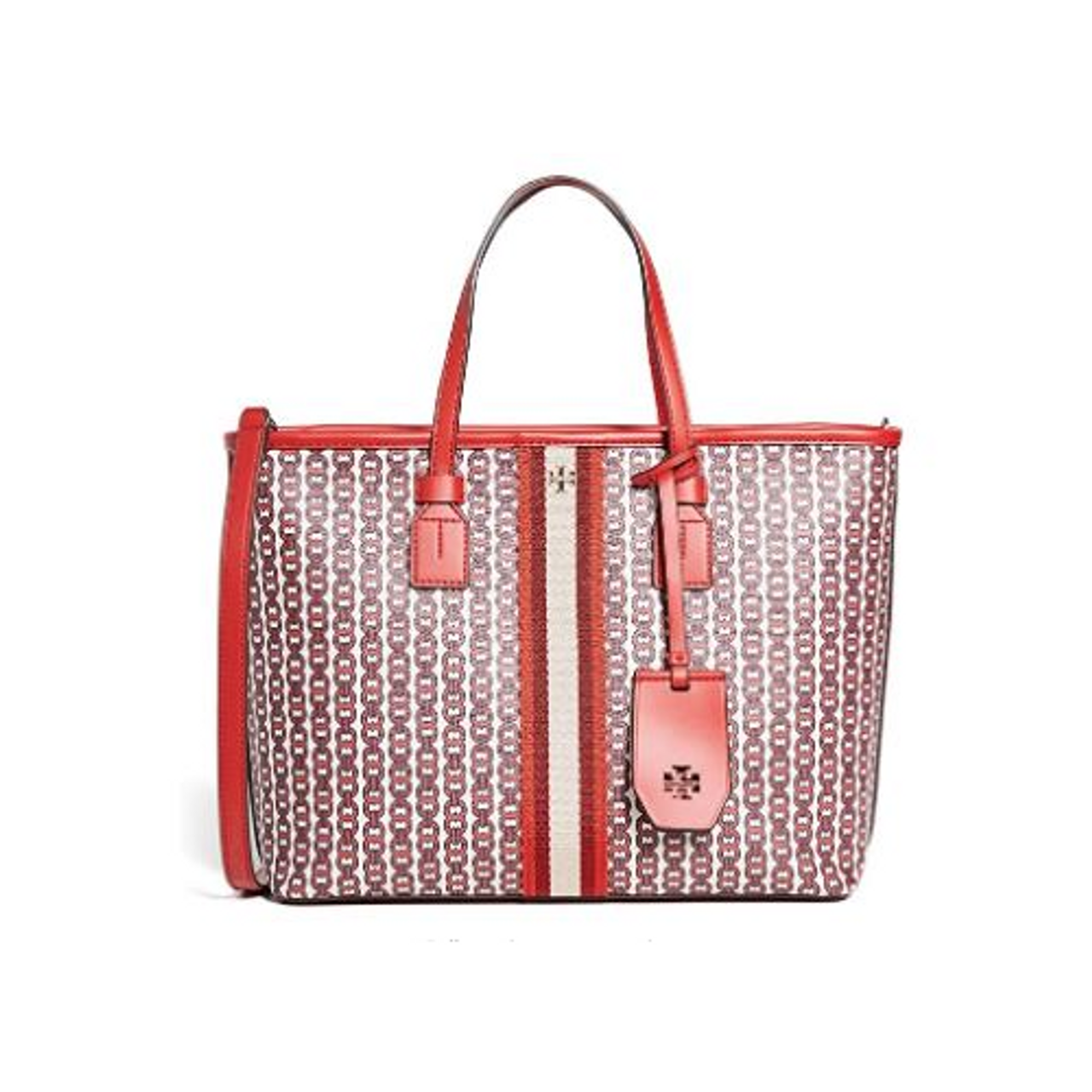 Tory Burch Gemini Link Canvas Tote- Red Gemini Link