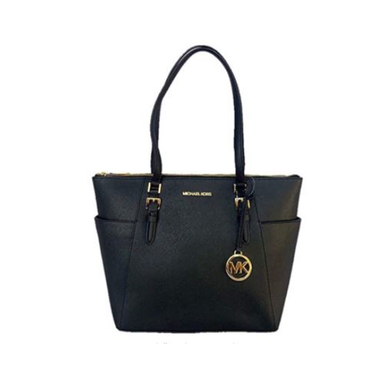 Michael Kors Charlotte Large Top Zip Tote Saffiano Leather in Black 