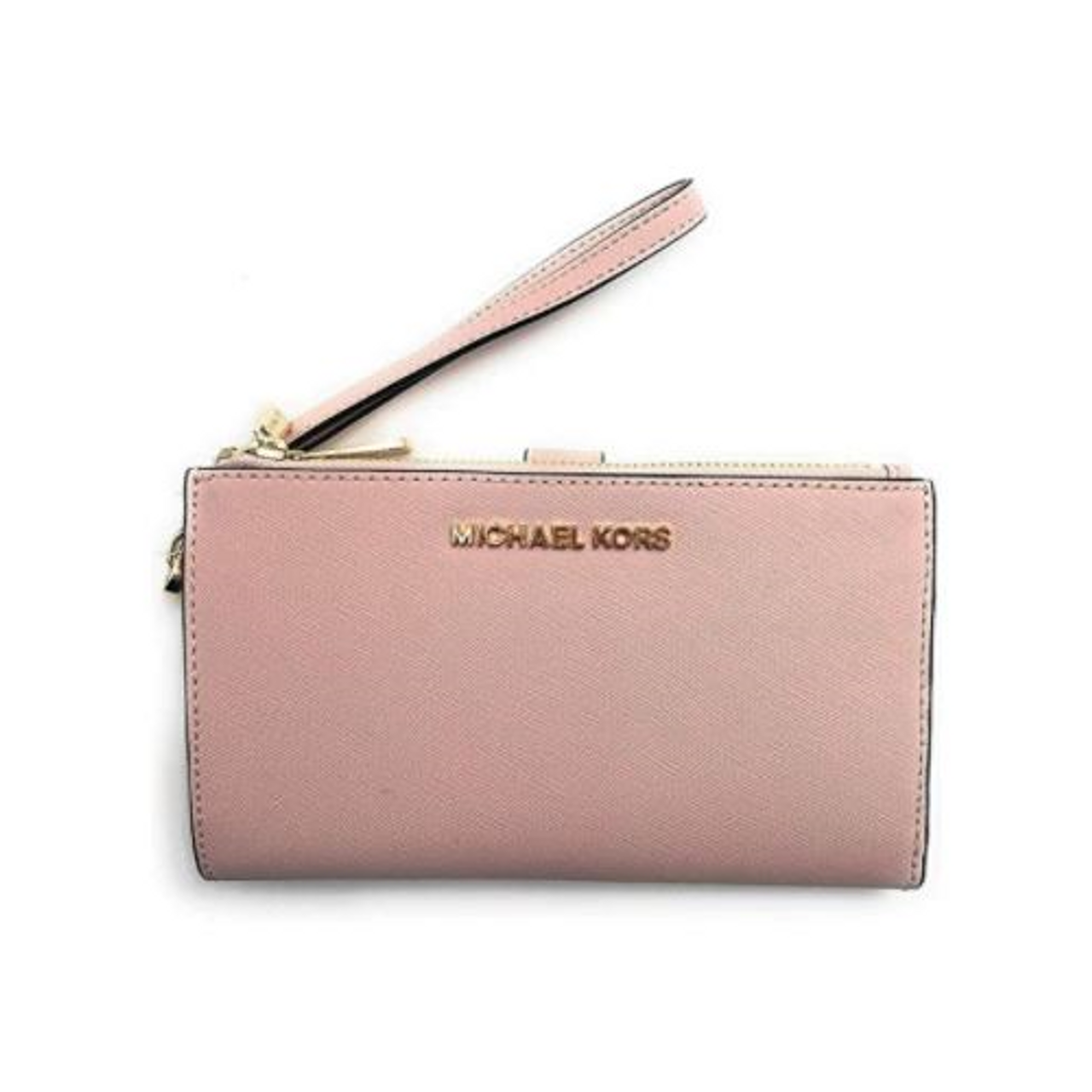 Michael Kors Jet Set Travel Leather Logo Large Double Zip Wristlet Wallet  (Brown/Powderblush) - Walmart.com