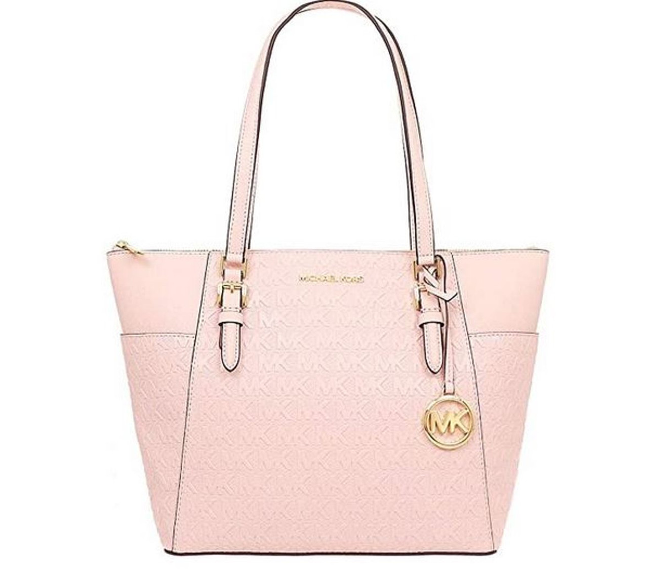 Michael Kors Charlotte Large Top Zip Leather Tote - Powder Blush