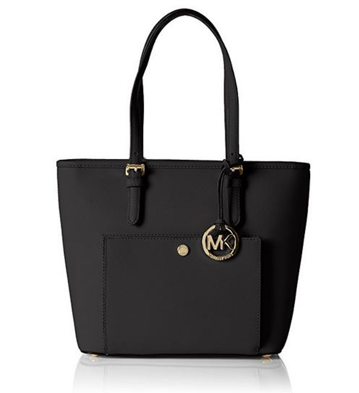 M black leather Pocket tote bag