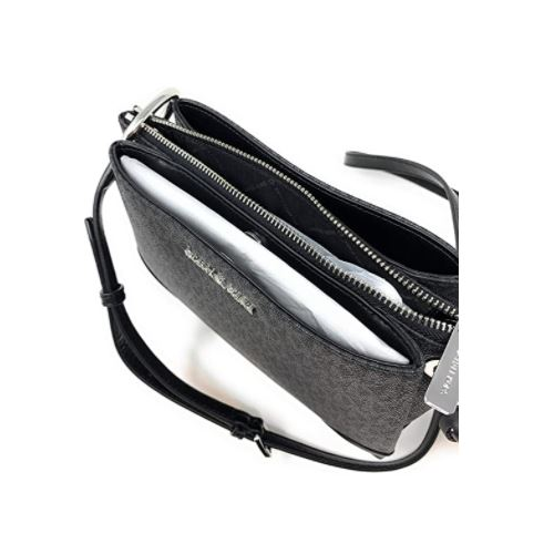 Michael Kors Nicole Triple Compartment Crossbody PVC Black AllGlitters