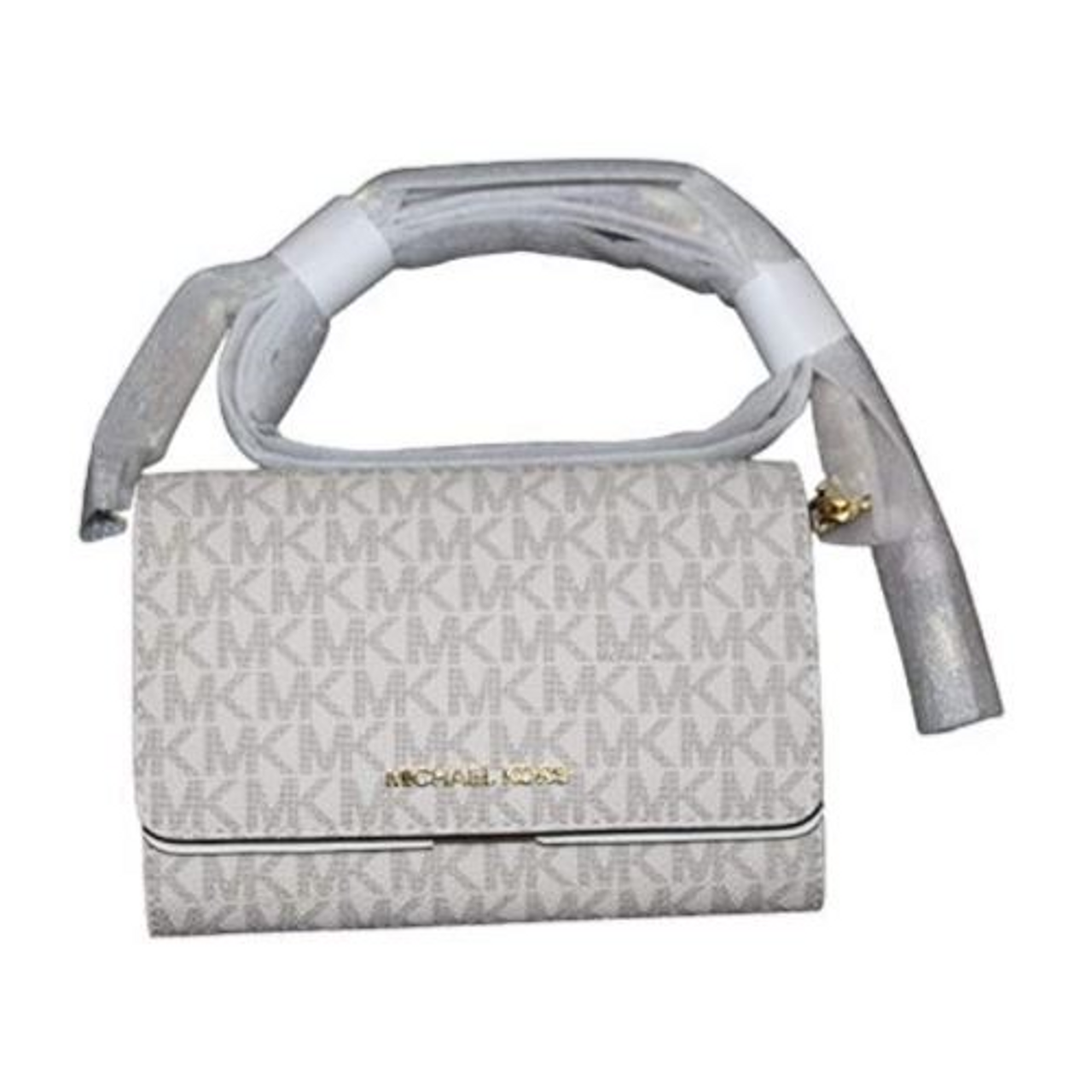 Michael Kors, Jet Set Travel Medium Saffiano Leather Multifunctional Phone Crossbody  Wallet Handbag Pearl Grey