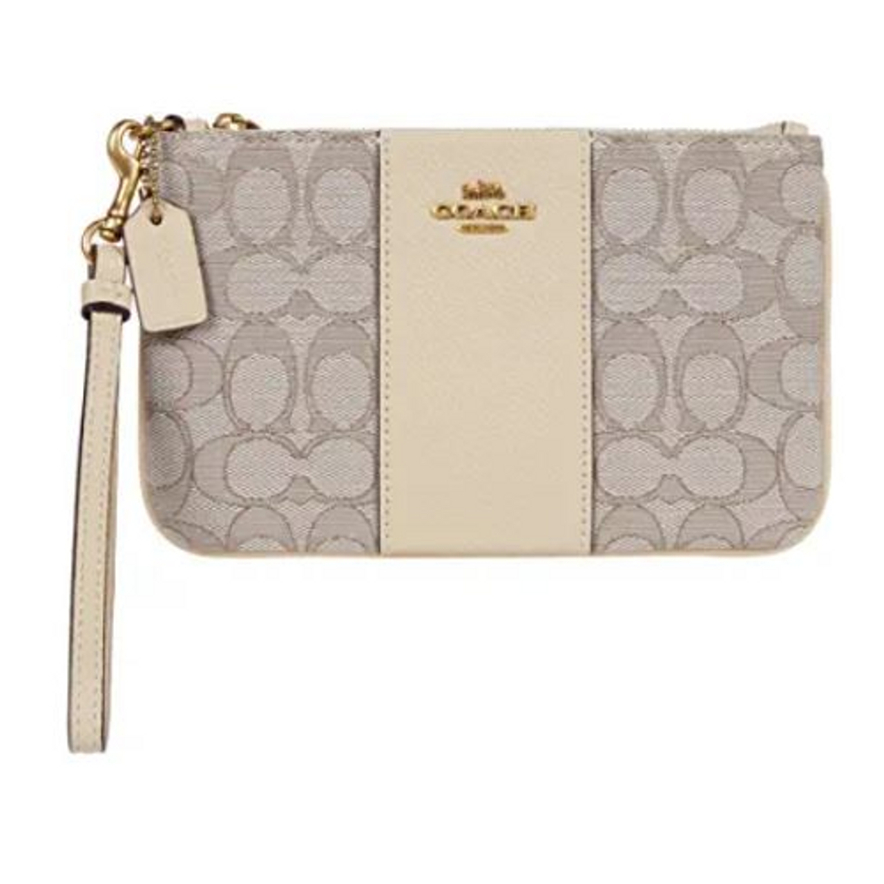 Coach Signature Jacquard Zip Small Wristlet Khaki Black wallet